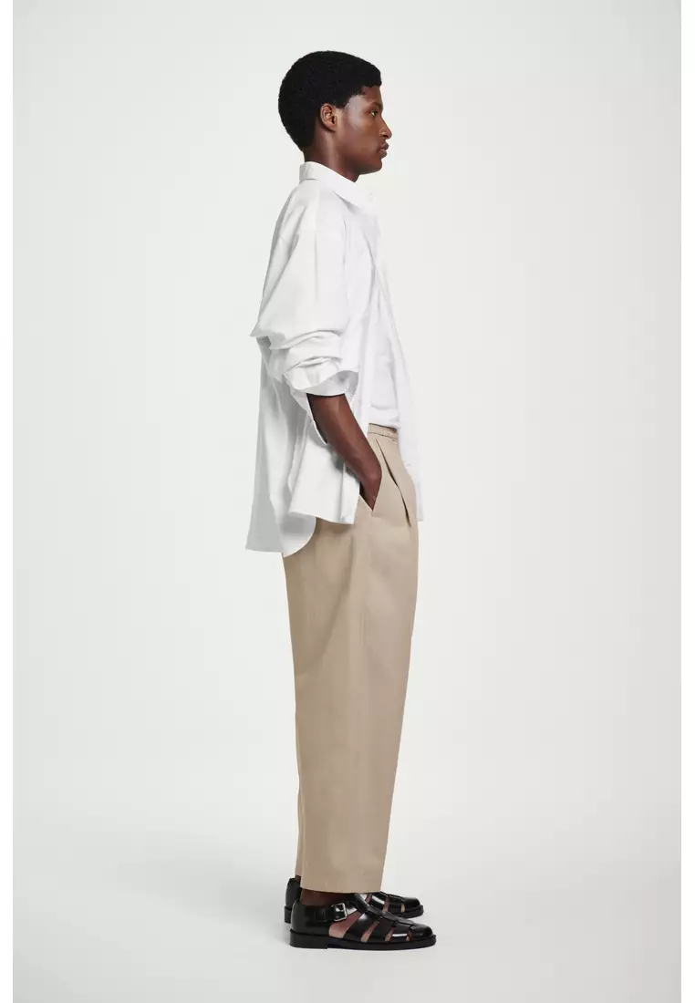 CROPPED ELASTICATED RELAXED-FIT WIDE-LEG TROUSERS