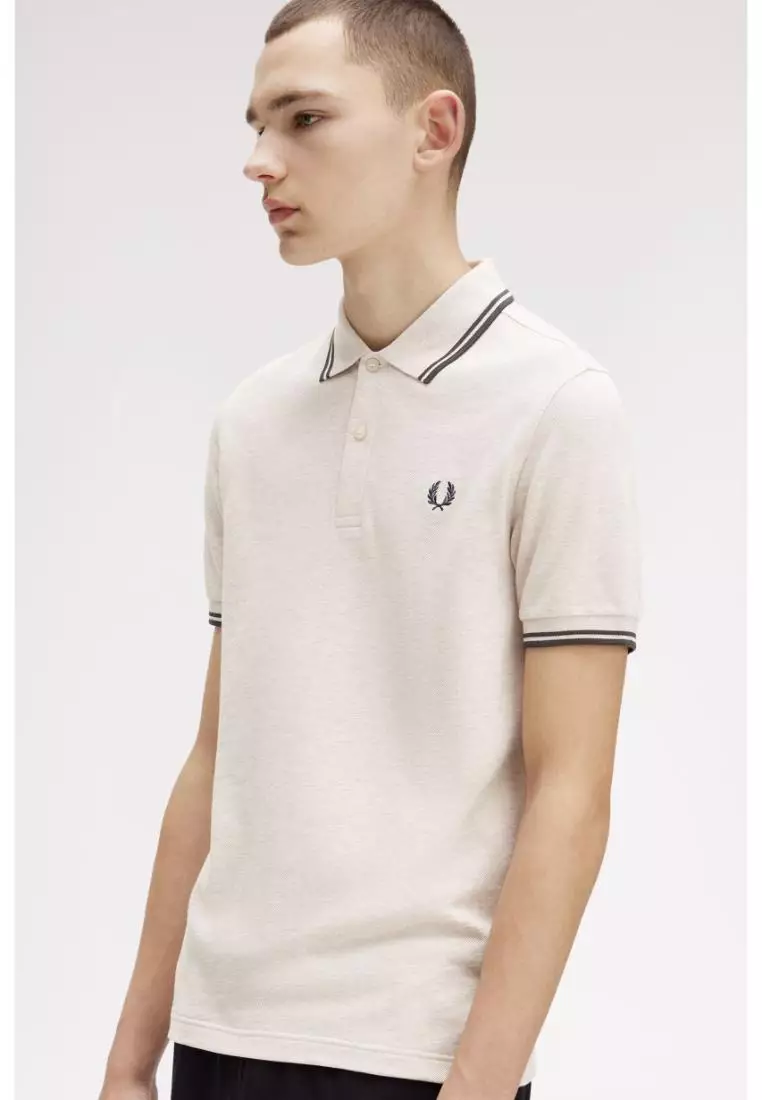 Fred Perry M3600 Twin Tipped Fred Perry Shirt (Porridge Marl / Anchor Grey / Anchor Grey）