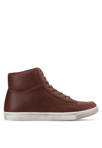Washed Faux Leather High Top Sneakers