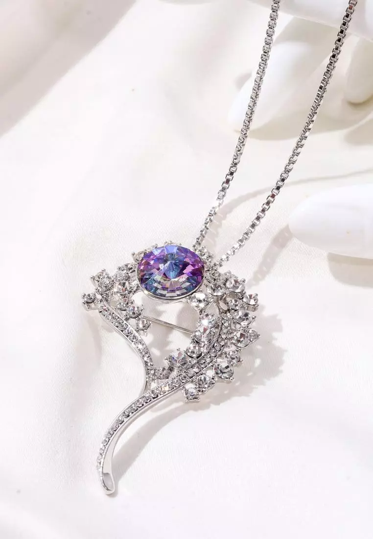 Elegant Brooch Pendant Blue WG - Kalung Bros Crystal by Her Jewellery