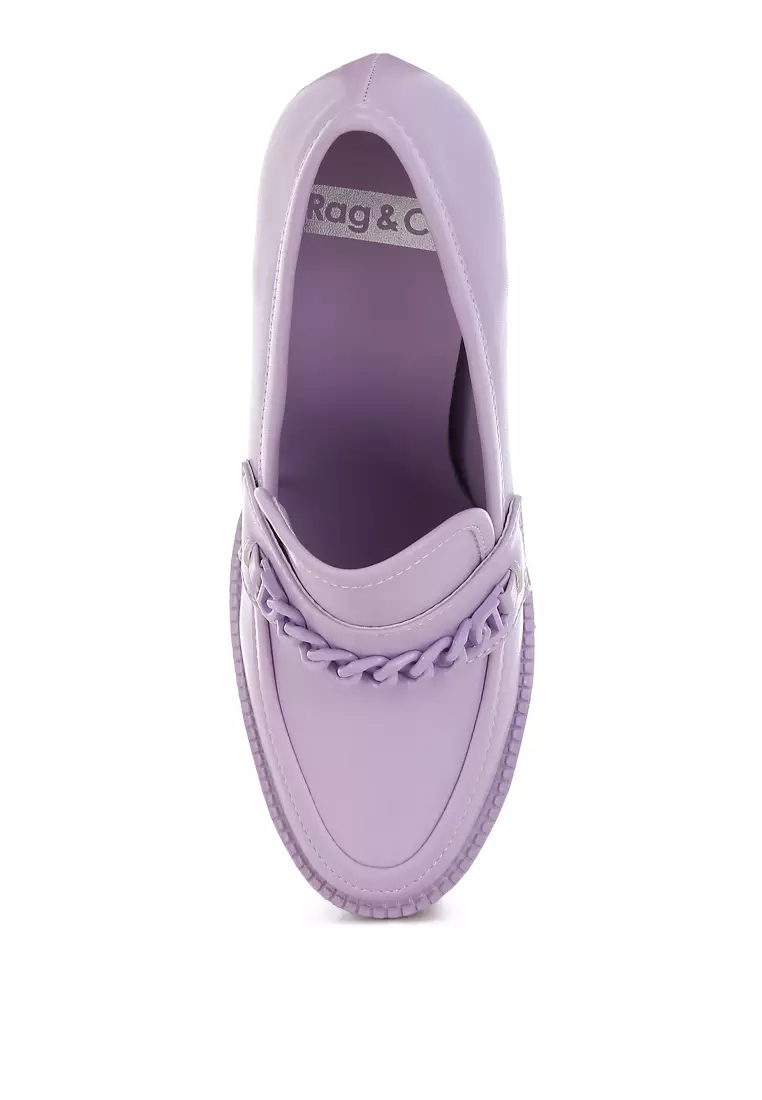 Chunky Chain Link Heeled Loafers in Lilac