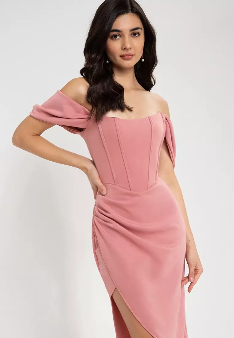 Eden Corset Off The Shoulder Midi Dress