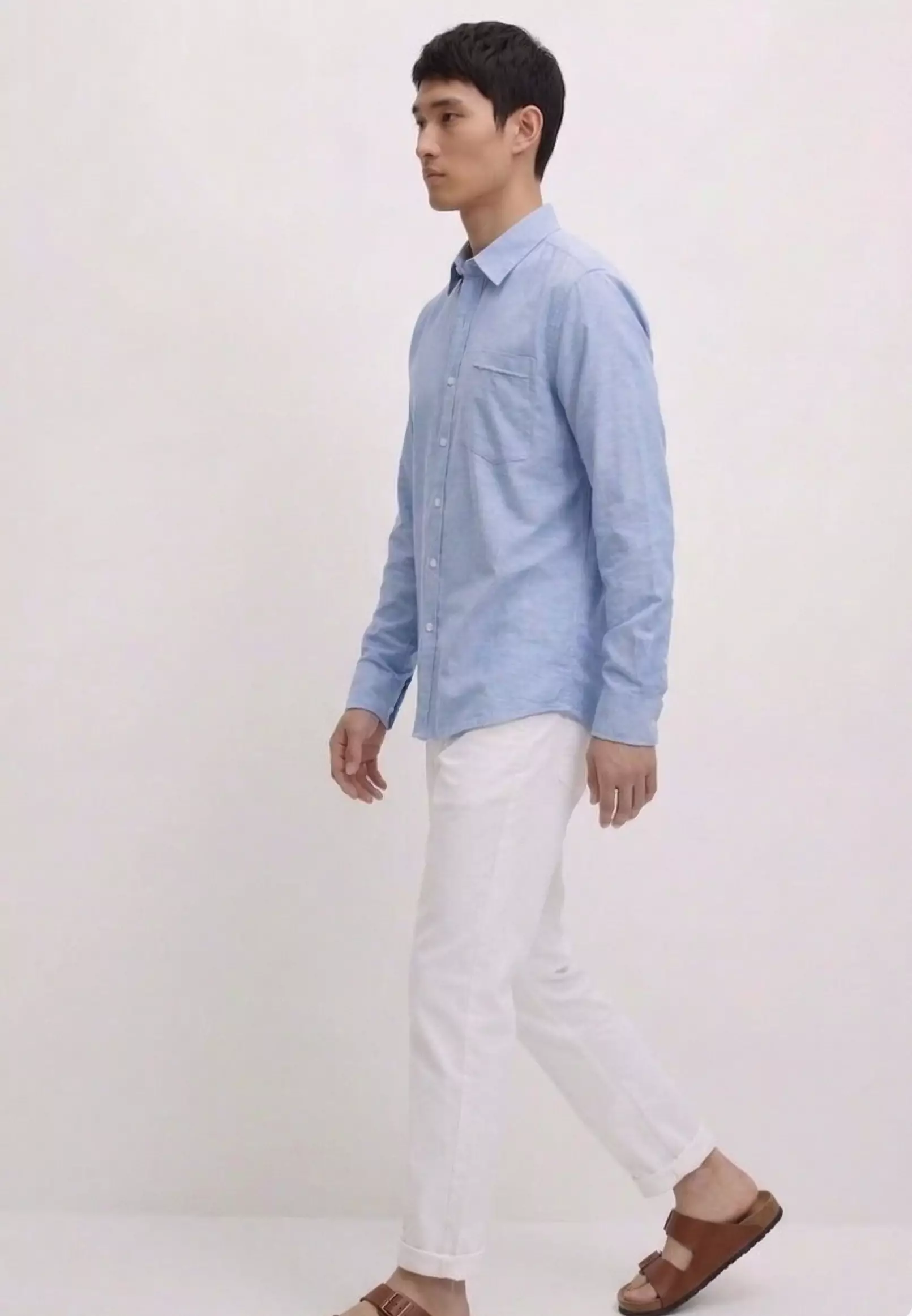 Cotton Linen Basic Shirt MEN'S LONG - SLEEVE POCKET STANDART FIT SHIRT
