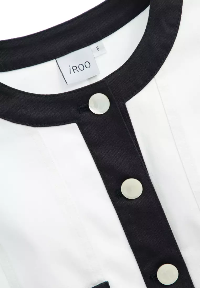 Button Front Jacket With Contrast Navy Trim Detail