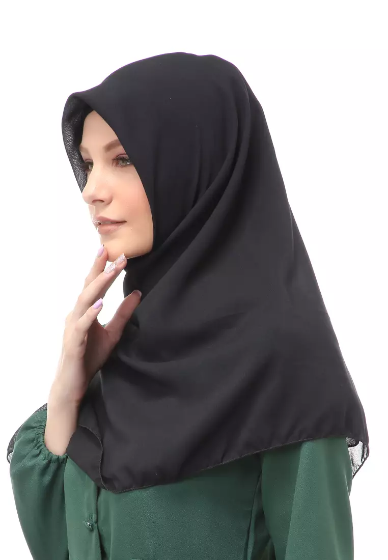 Kanya Hijab Scarf  Motif Polos Wanita Muslimah Relaxed Fit - Black