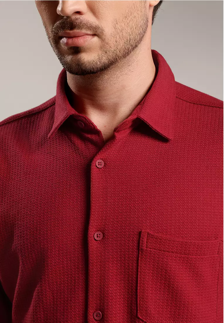 MOC - Kemeja Polos Pria Lengan Panjang Skye - Maroon
