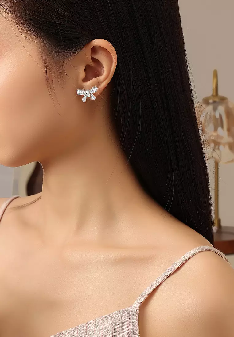 Anting Wanita Korea Berlian Antingan Kotak Indah Anting Cewek silver