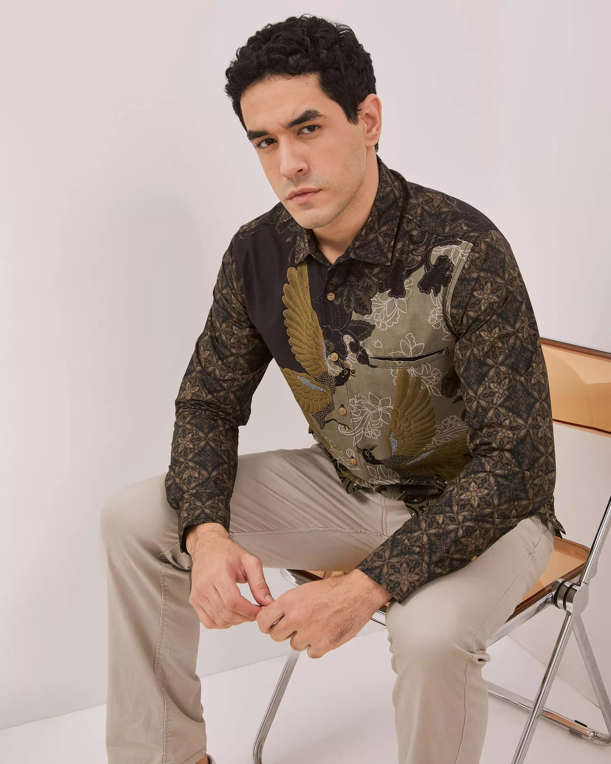 AMK Kemeja Batik Pria Lengan Panjang SHB Banjarejo Ls Olive