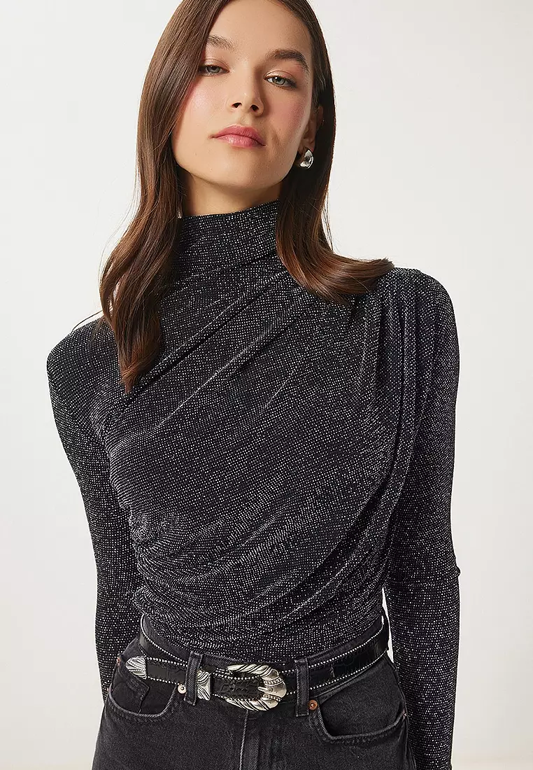 Gather Detailed High Collar Sandy Blouse