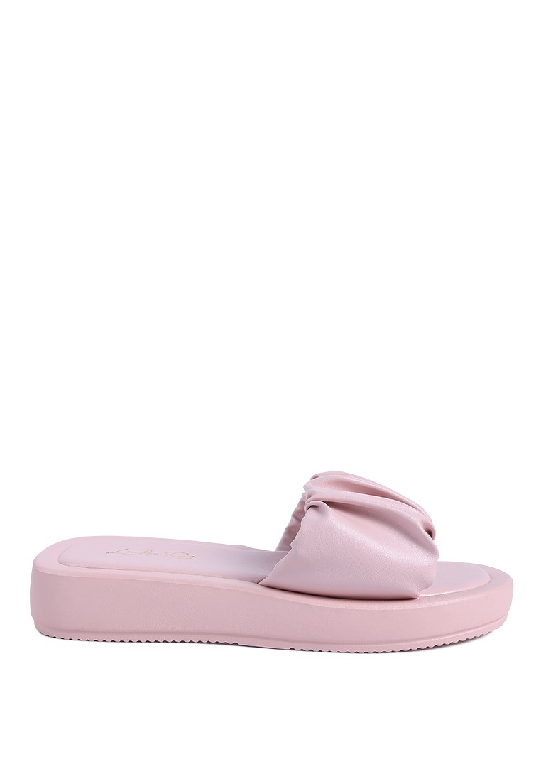 Pink Ruched Strap Slider Sandals