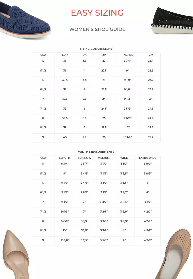 Easy spirit shoe store size chart