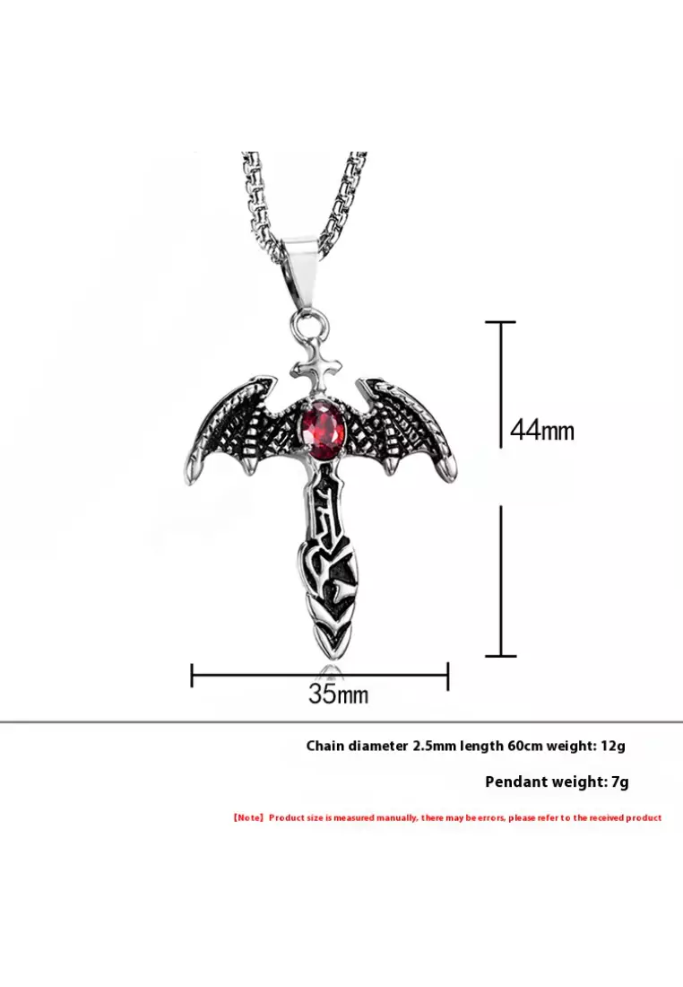 Men's Bat Wings Diamond Cross Titanium Steel Necklace