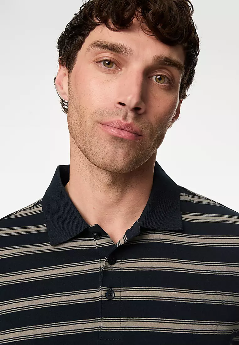 Pure Cotton Striped Polo Shirt