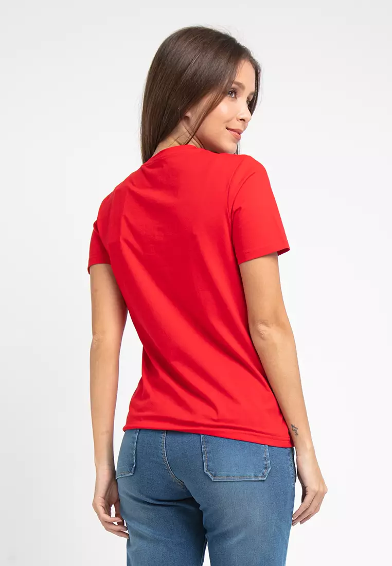 Forest X Pokemon Ladies Coral Fleece Textured Embroidered Pikachu Round Neck Tshirt Women - FP821000-51Red
