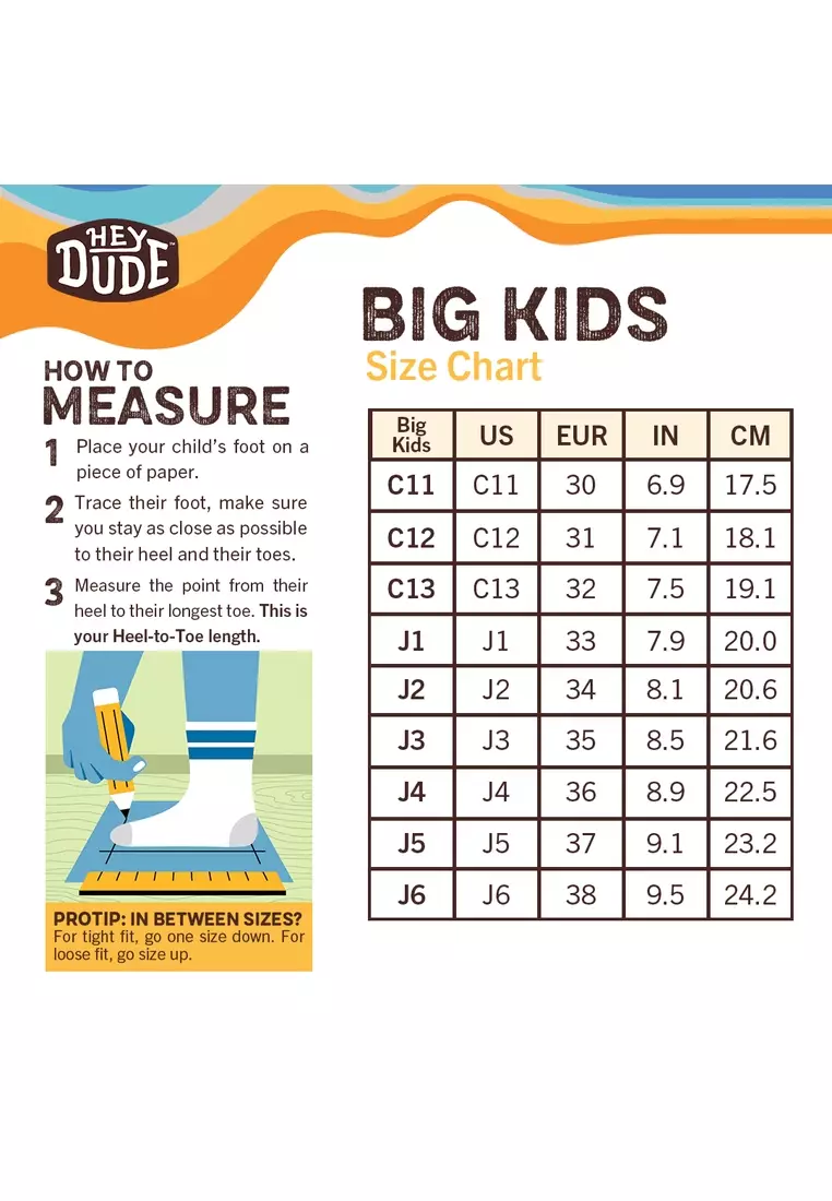 Size Chart Youth Hey Dude Shoes Size Buy HeyDude Wendy Youth