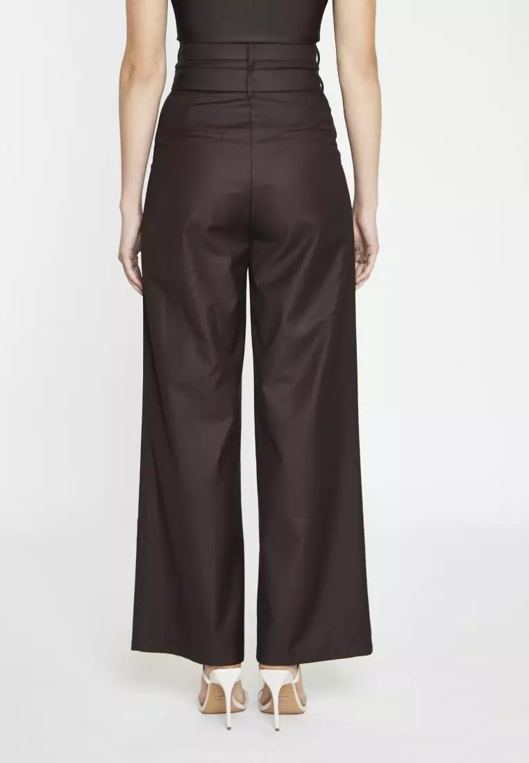 Dark Brown Double Waisted Wide Leg Trousers