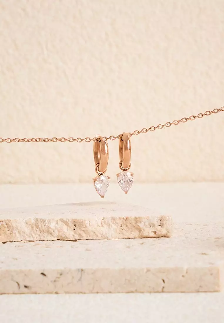 Dina Teardrop Hoop Earrings in Rose Gold