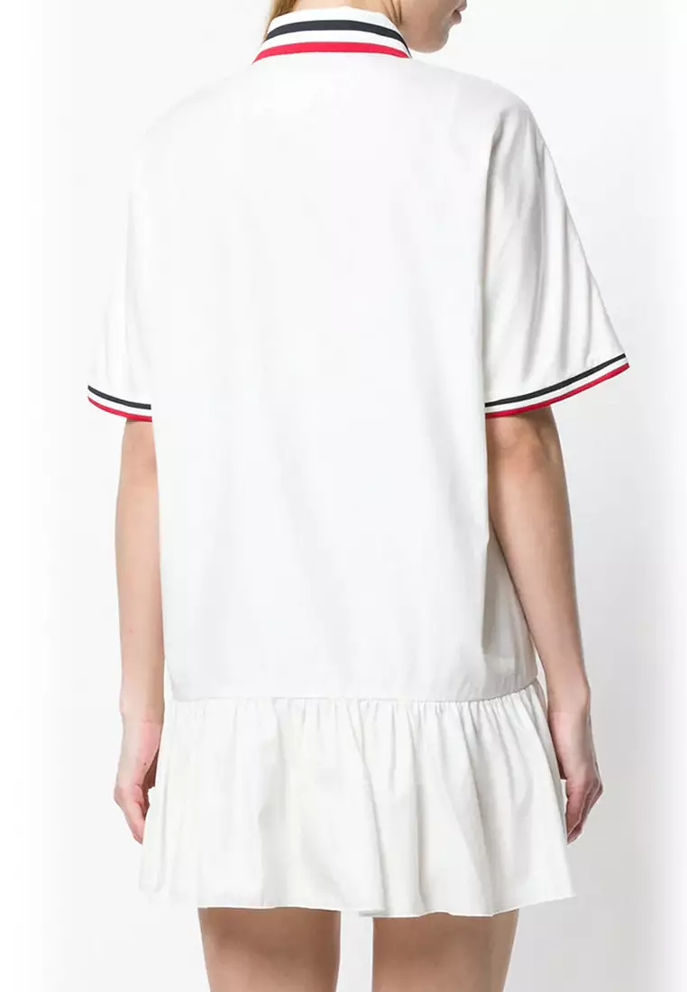 Gamme Rouge Trim Peplum Polo Dress in White