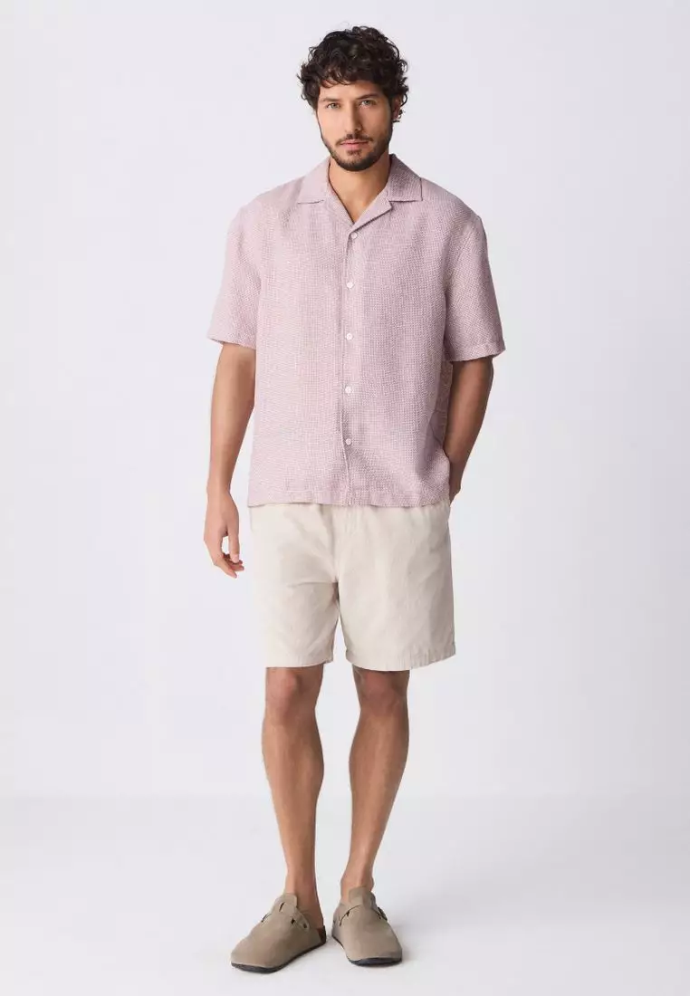 NEXT Short Sleeve Linen Blend Shirt Button Down Collar 2025 Buy