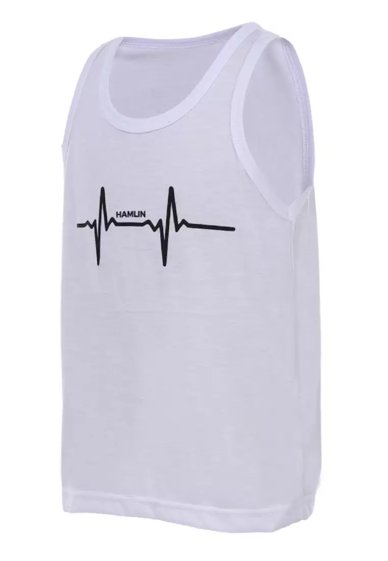Oriel Singlet Anak Unisex Motif Detak Kids Tshirt Sleeveless Material Cotton ORIGINAL - White