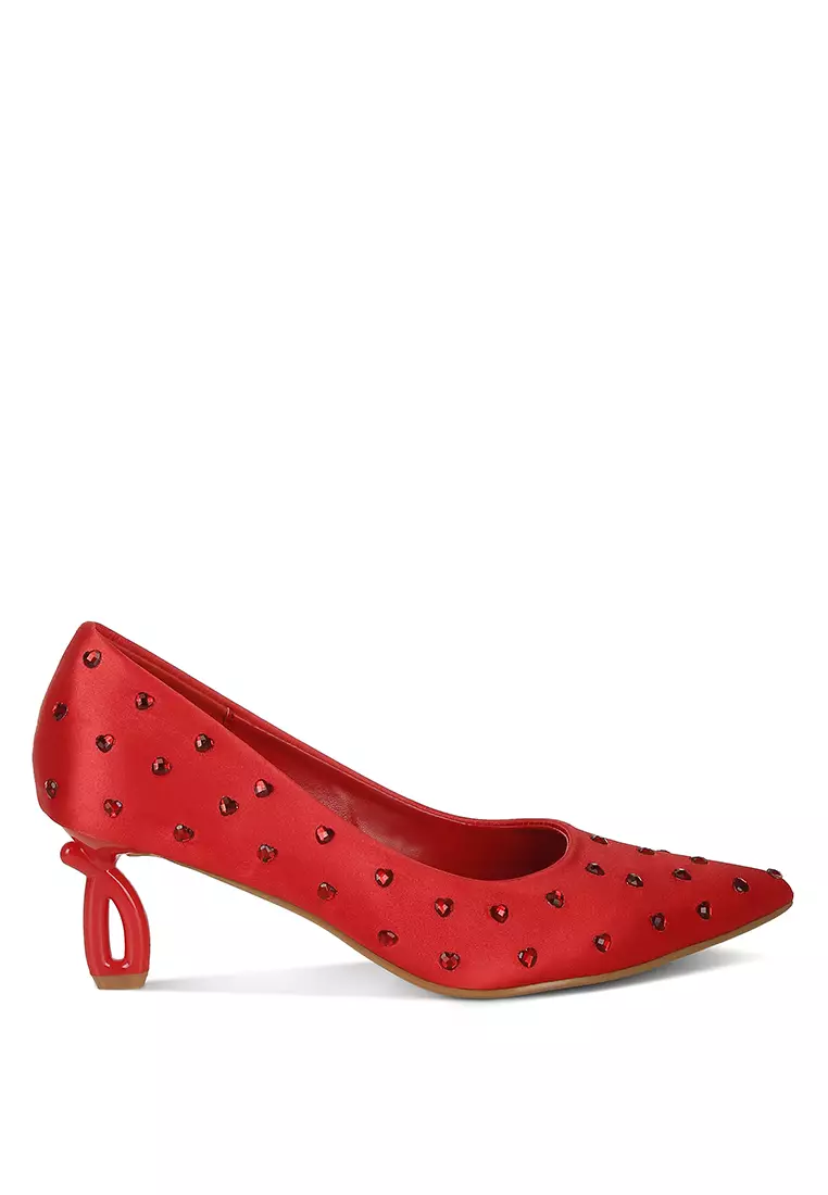 Discount on London Rag  shoes - SKU: Heart-Shaped Rhinestones Pumps in Red