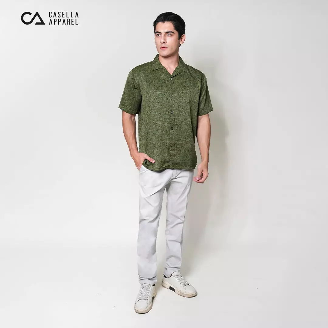 Casella Kemeja Lengan Pendek Kerah Terbuka | Cuban Camp Bowling Collar Xantif Edition 2357 Dark Green