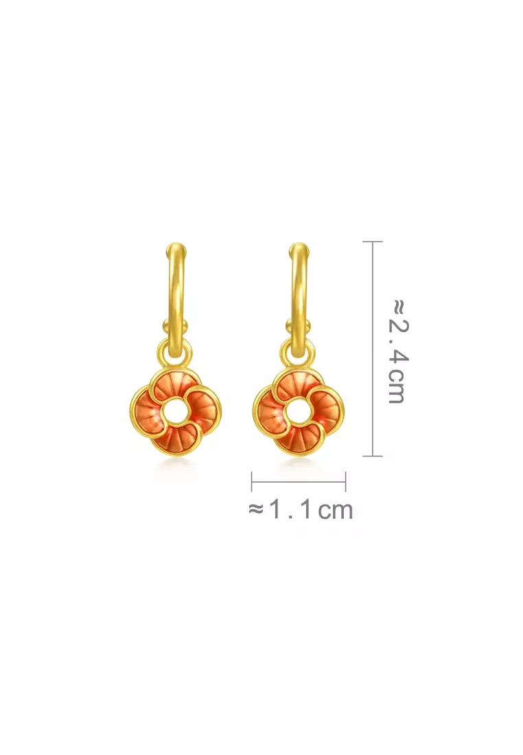 999 24K Solid Gold Auspicious Windmill Dual Sided Wear Dainty Drop Earrings for Women 95573E