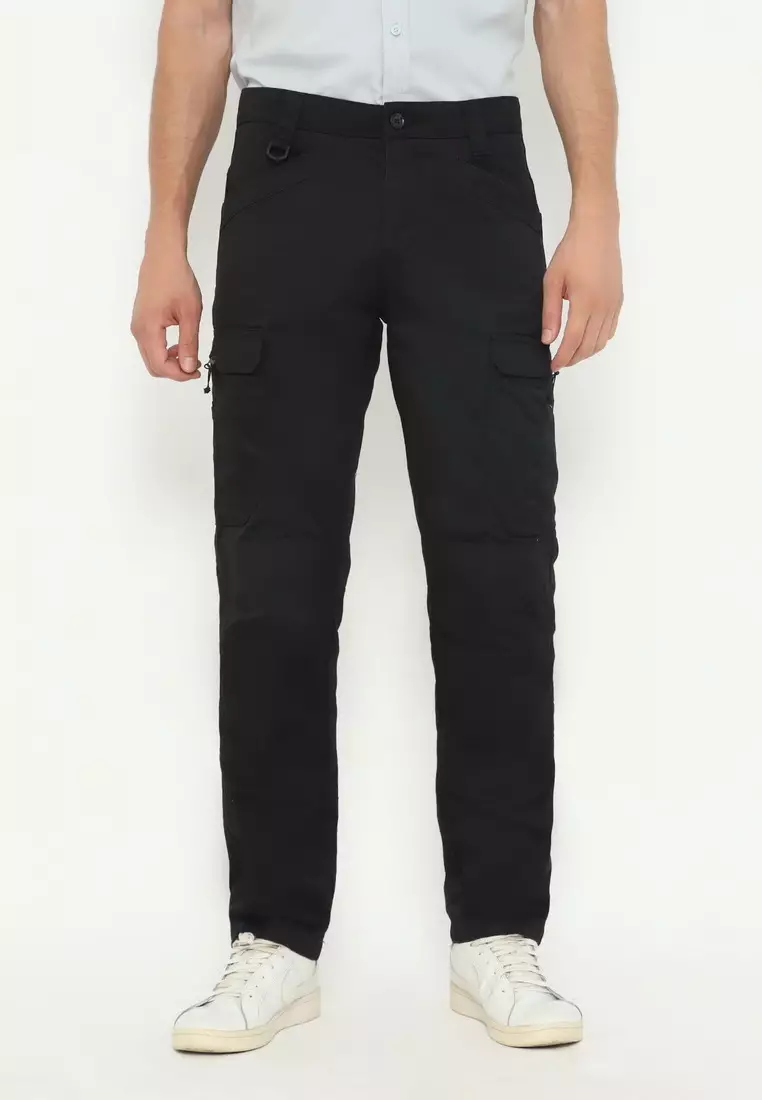 POLICE Celana Cargo Panjang Kantong Zipper Regular Fit Pria