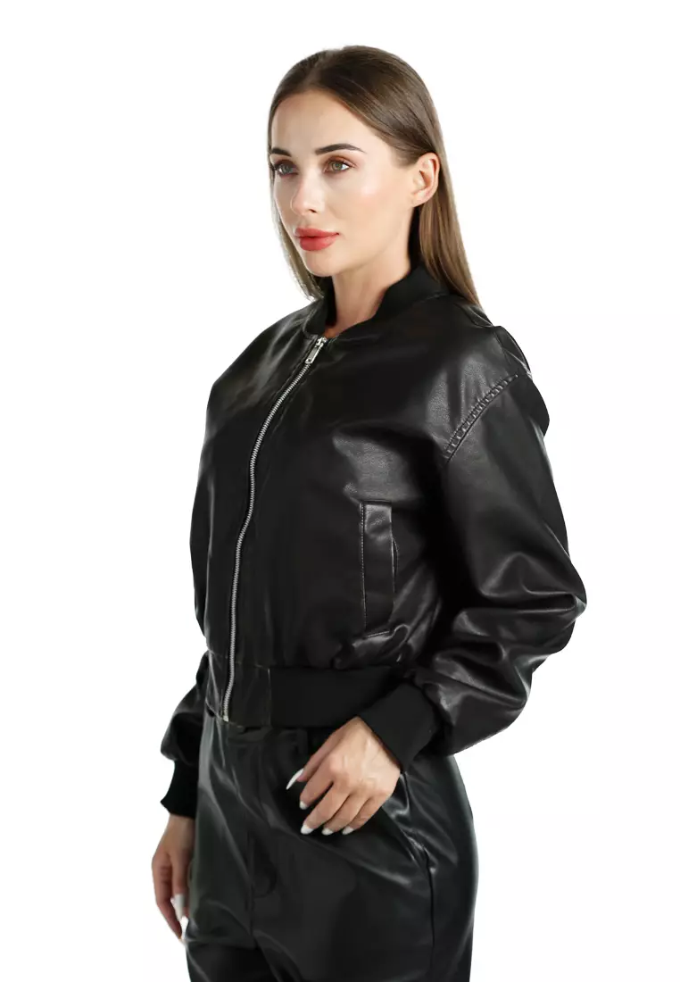 Drop Shoulder Zipper Jacket in Black
