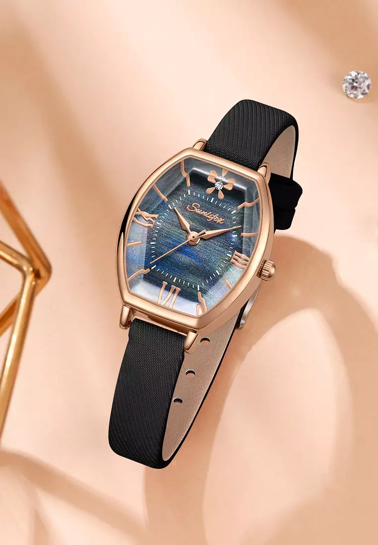 Jam Tangan Wanita Original Kasual Tali Kulit Elegan Style Jam Tangan Cewek SL6118 black