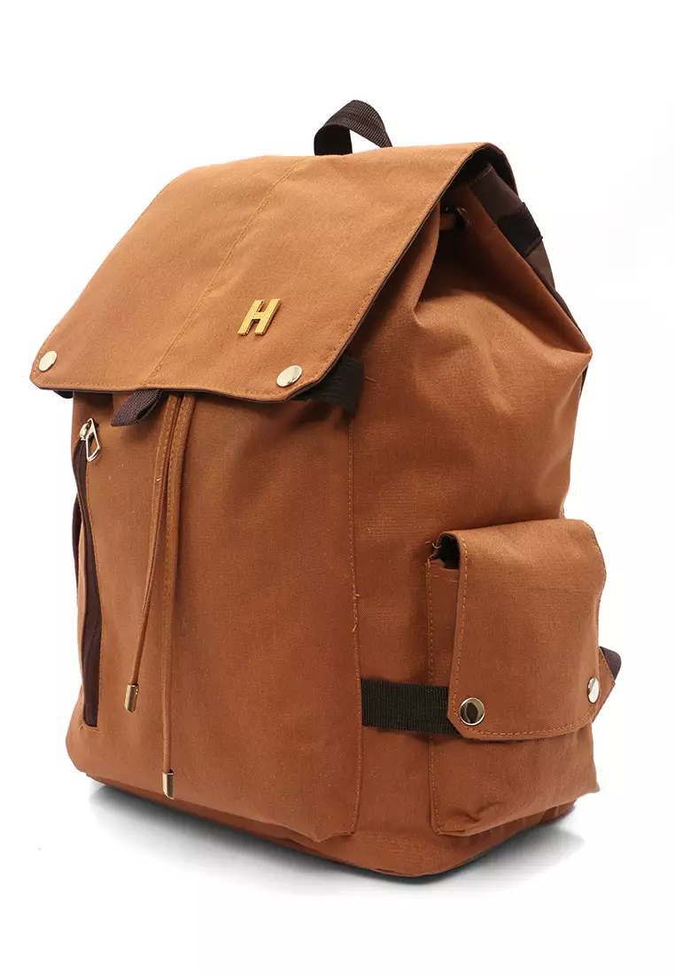 Doomb Backpack Sekolah Unisex Style Casual Many Slot Large Storage Material Canvas ORIGINAL - Khaki