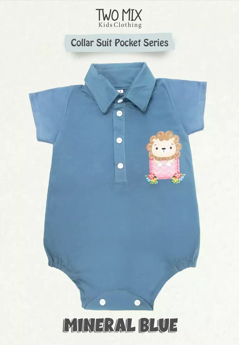 Two Mix - Baju Jumper Bayi Playsuit  - Collar Suit Lucu Laki Laki / Perempuan 0 1 2 Tahun 4302 Mineral Blue