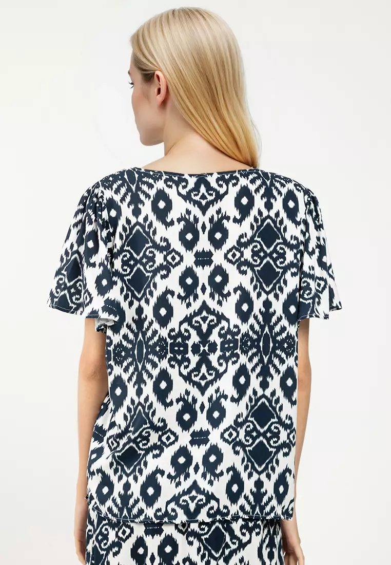 Short Sleeve V-Neck Woven Blouse