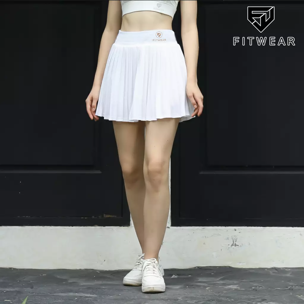 Fitwear Rok + Inner Padel Wanita Olahraga XAVIERA MEDIUM PLEATS - WHITE (NO LINE)