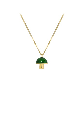 Glamorousky silver 925 Sterling Silver Plated Gold Simple Cute Green Epoxy Mushroom Pendant with Necklace 502B2AC9DB7D54GS_1