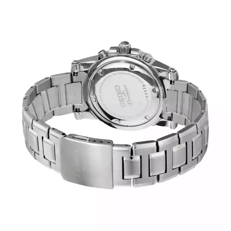 Jam Tangan Pria Seiko Premier Original SNL041 SNL041P1 Strap Stainless Steel Kinetic Chronograph