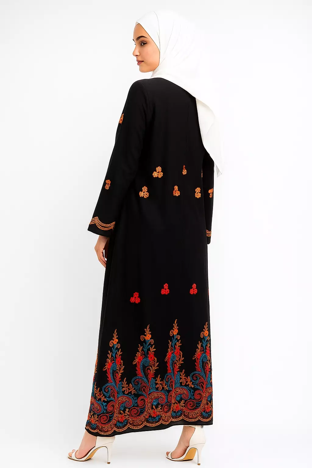 Zahra Maxi Dress In  Black With Orange Blue Embro
