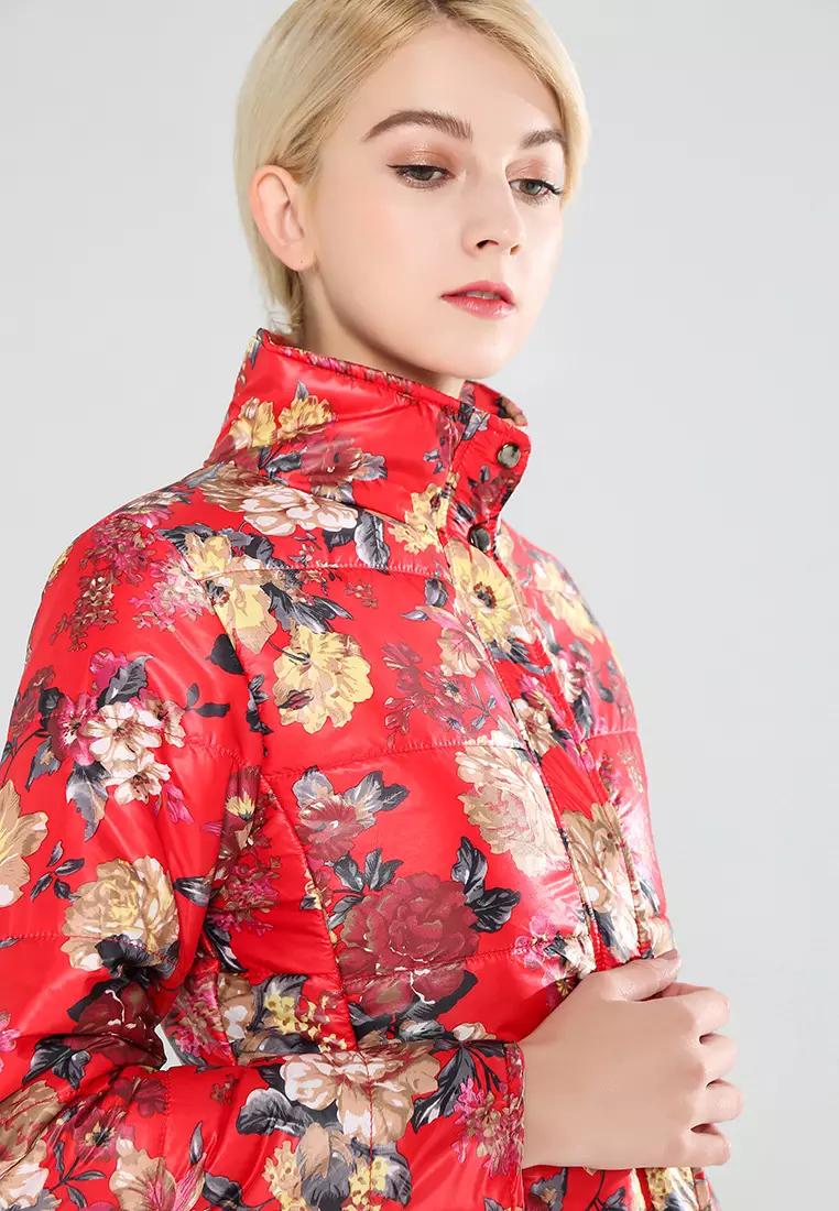 Red cheap floral coat