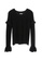 6IXTY8IGHT black Soft Knit V-Neck Ruffle Sweater ST08044 EE218AA29F6314GS_4