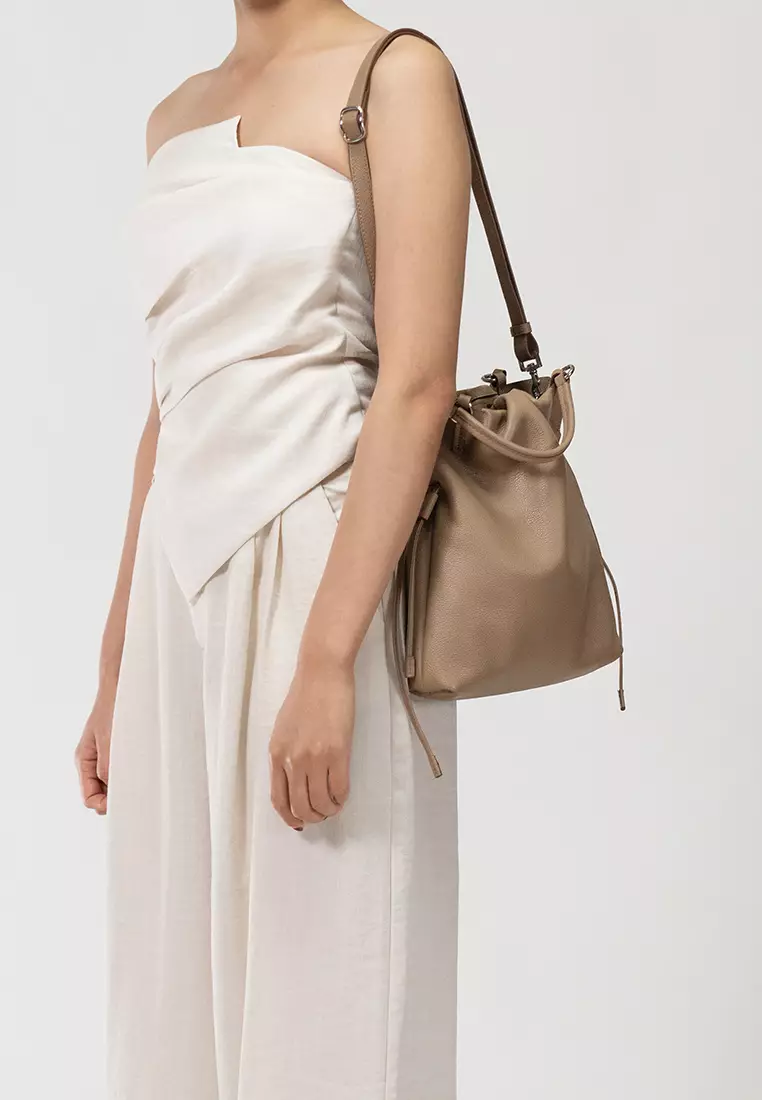 GEORGIANA Small Ruched Shoulder Bag - Caramel