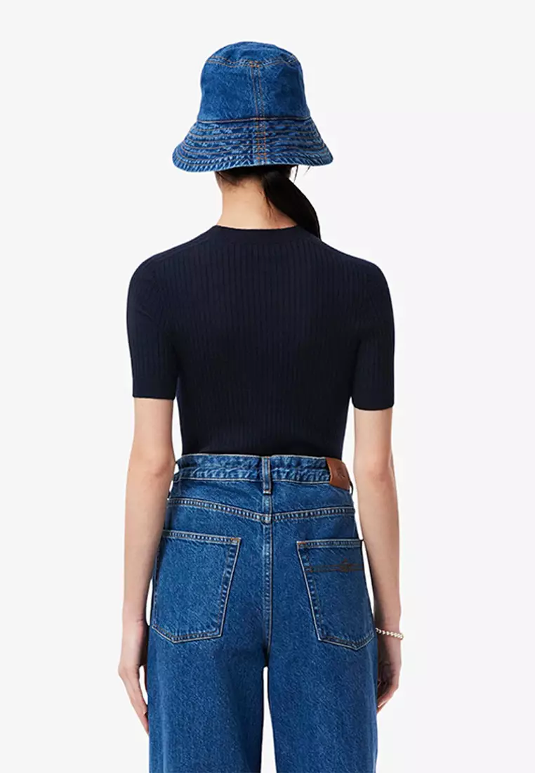 Short Sleeved Merino Wool Rib Knit Sweater