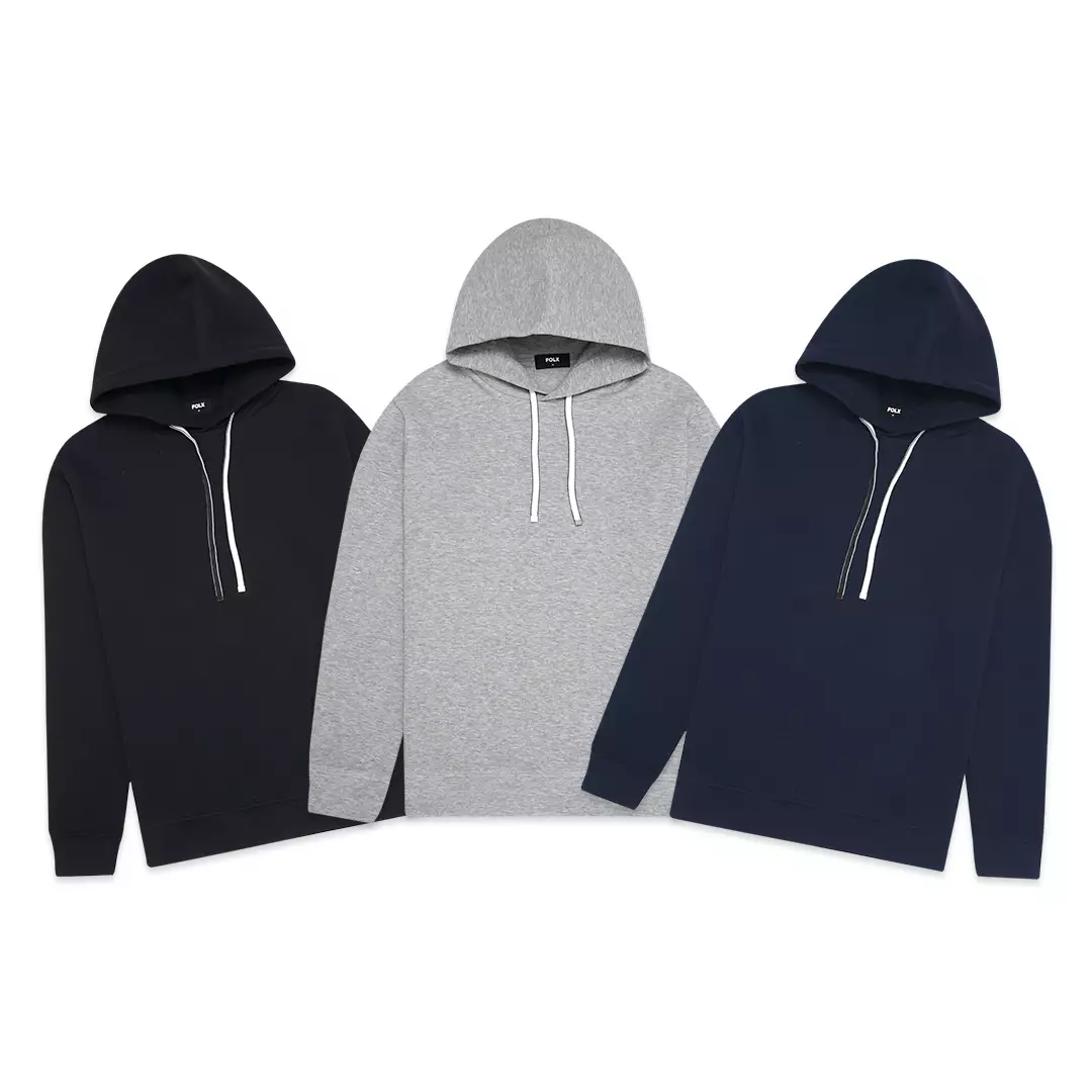 Double Jersey Monochrome Drawstring Hoodie Navy