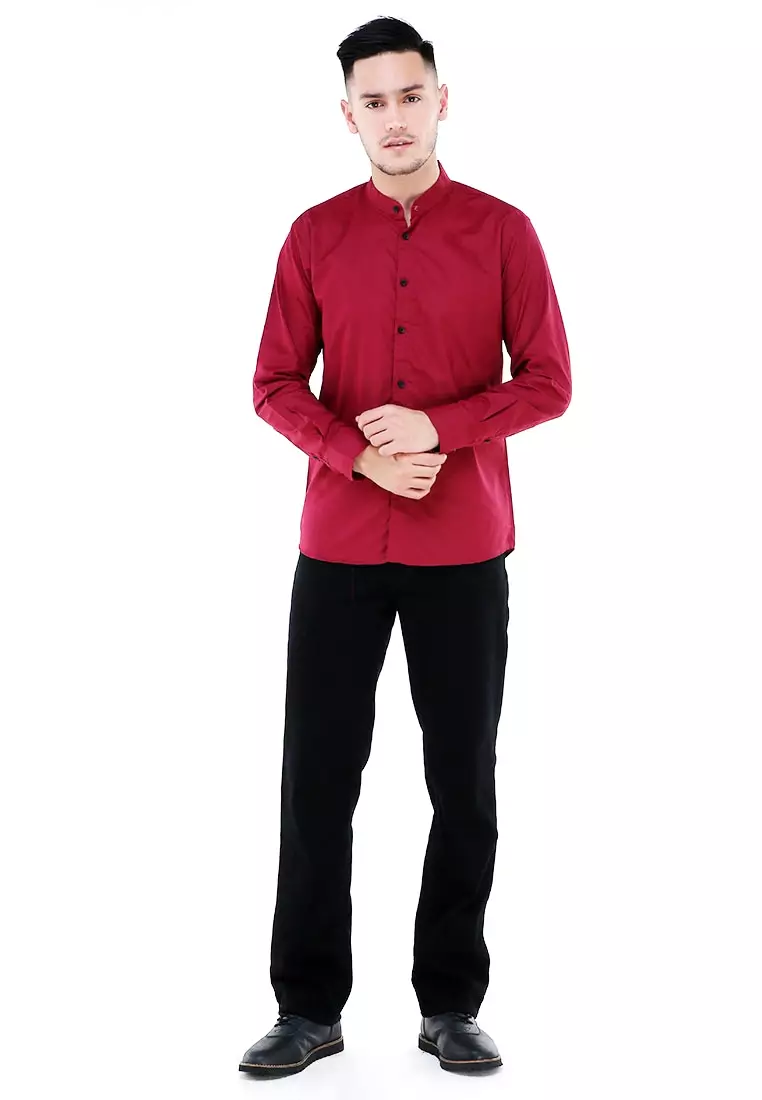 Dwan Atasan Kemeja Pria Premium Casual Formal Longsleeve Shirt Material Cotton ORIGINAL - Maroon