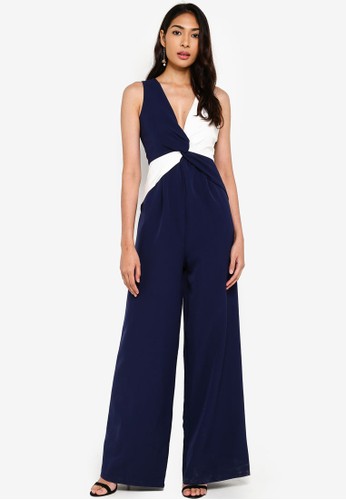Jual Paper Dolls Navy White Jumpsuit Original Zalora Indonesia