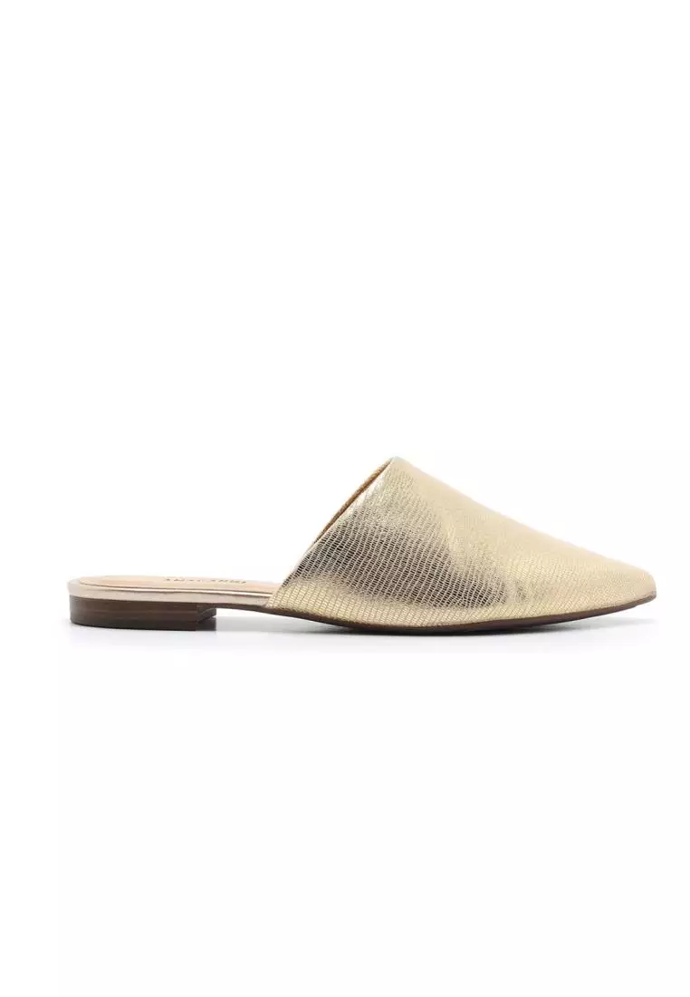 Gold mules sale flat