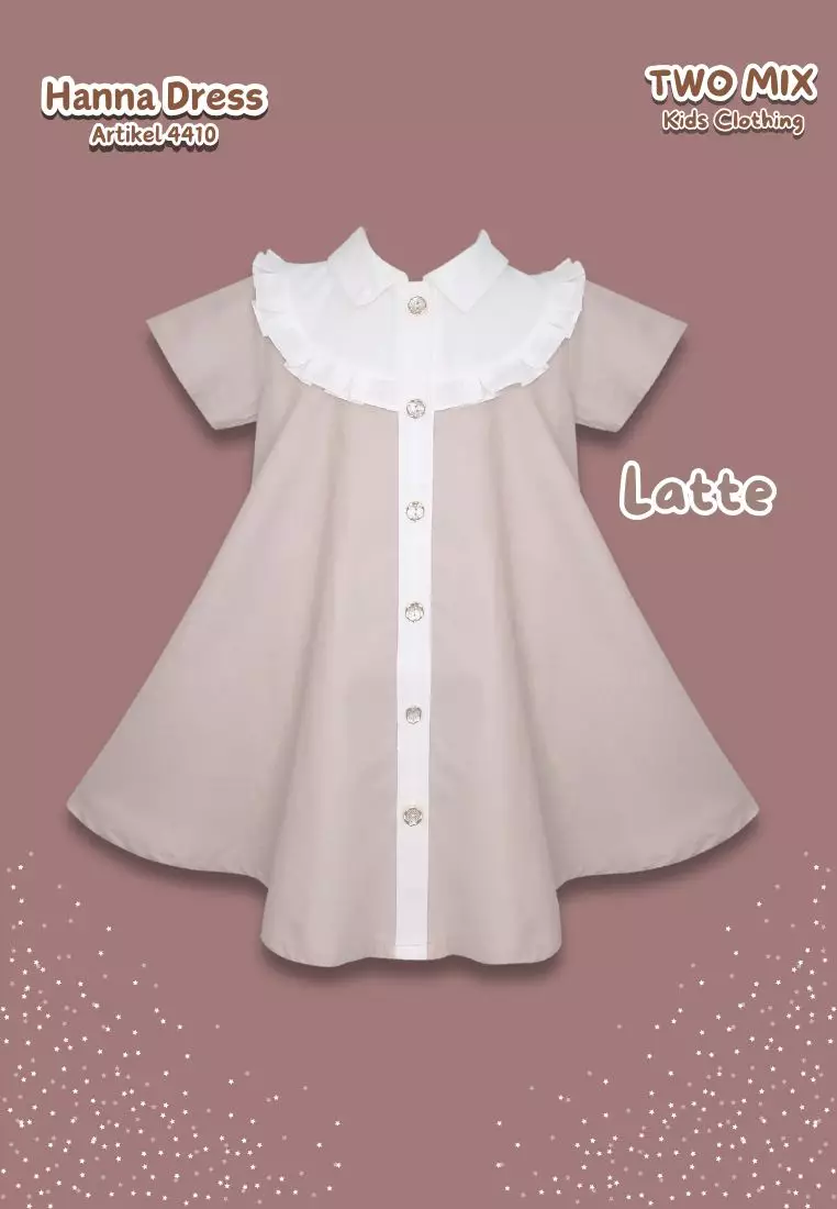 Two Mix - Hanna Dress - Baju Anak Perempuan Cantik Kasual Korean Style 1-8 Tahun 4410 Latte