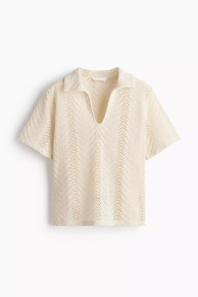 Crochet-look polo shirt