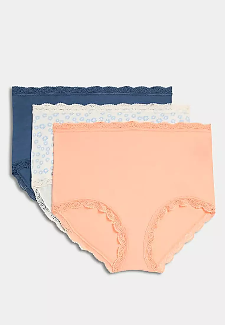 3pk Cotton Rich Lace Cuffed Full Briefs