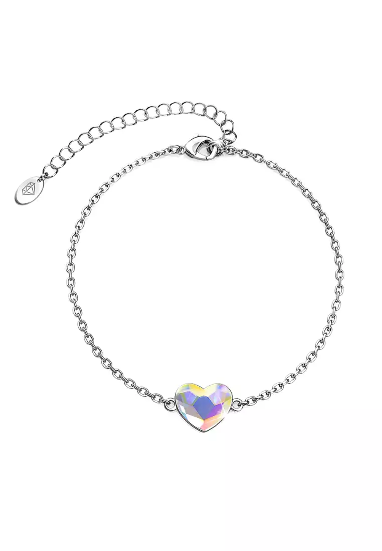 White Gold AB Heart Shaped Bracelet Embellished with Aurora Borealis SWAROVSKI® Crystal