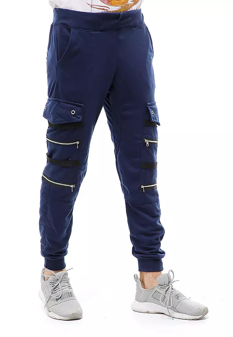 Locko Long Pants Celana Jogger Pria Zipper Design Material Baby Terry ORIGINAL - Navy